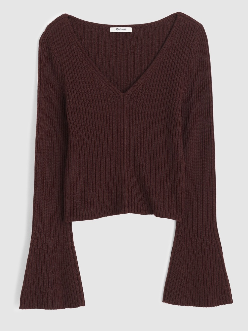 Madewell Ribbed V-Neck Merino Wool Sweater - Chocolate Raisin Sz Small